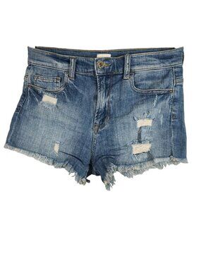 Sneak Peek High Rise Ripped Denim Cut Off Jean Booty Shorts Women Size S Raw Hem